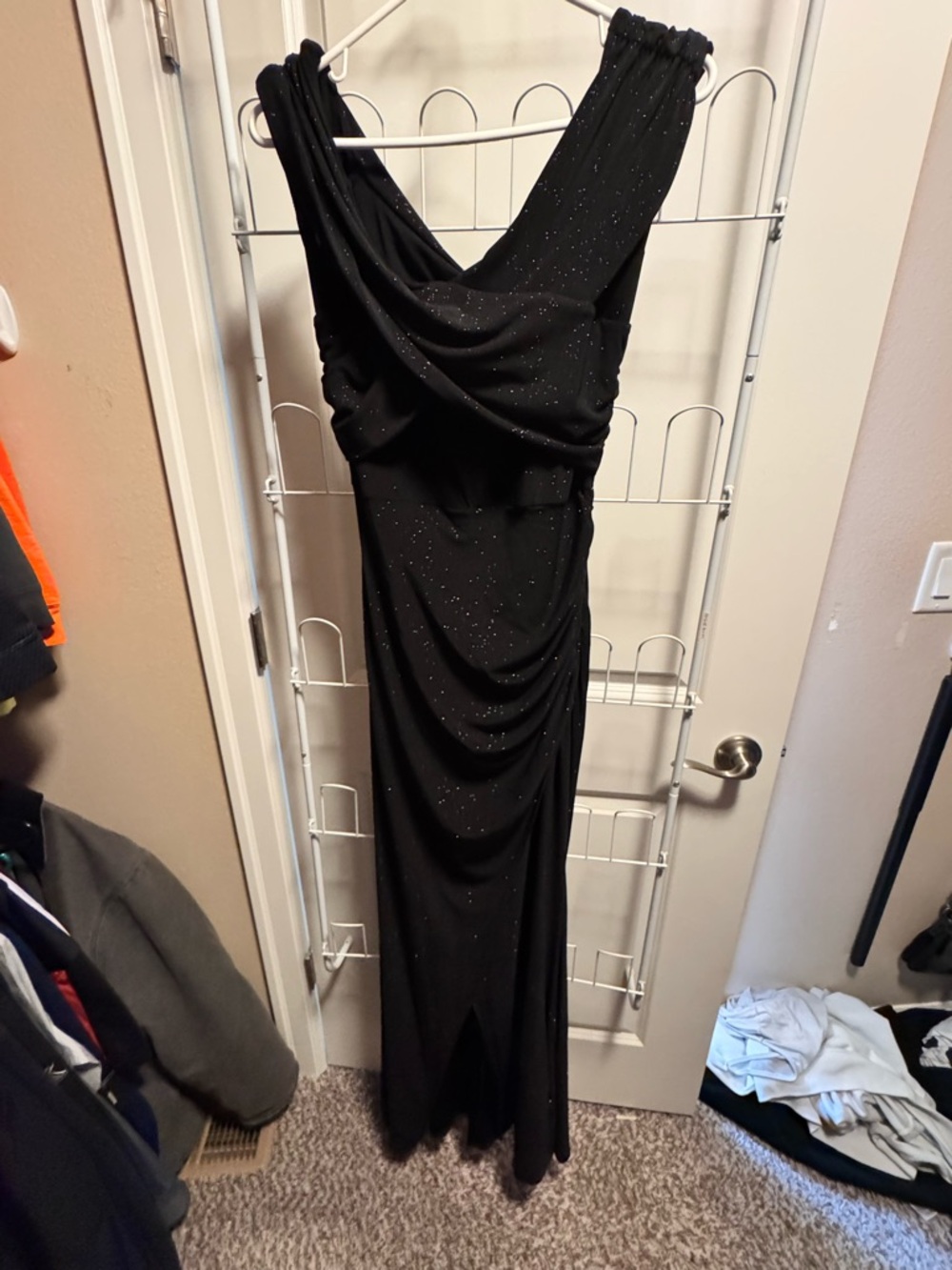 Windsor Black One-Shoulder Sparkle Evening Gown
